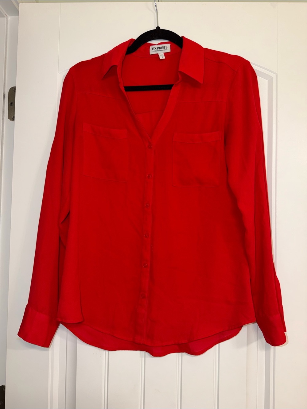 Express Women's V-Neck Red Button-Down Blouse